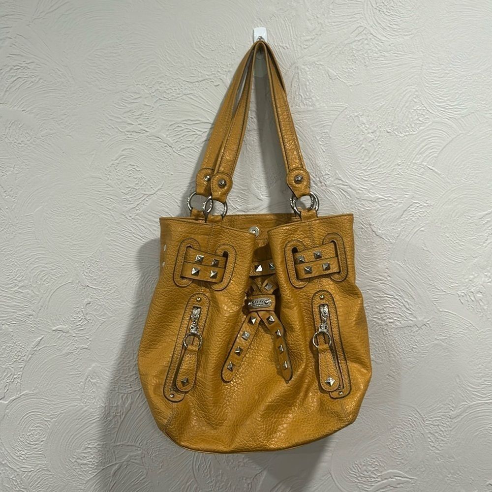 Kathy Van Zeeland Mustard Yellow Studded Shoulder Bag